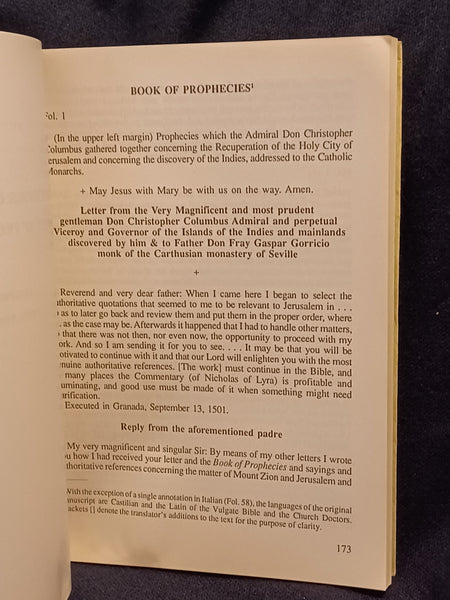 Christopher Columbus's Book of Prophecies Reproduction of the